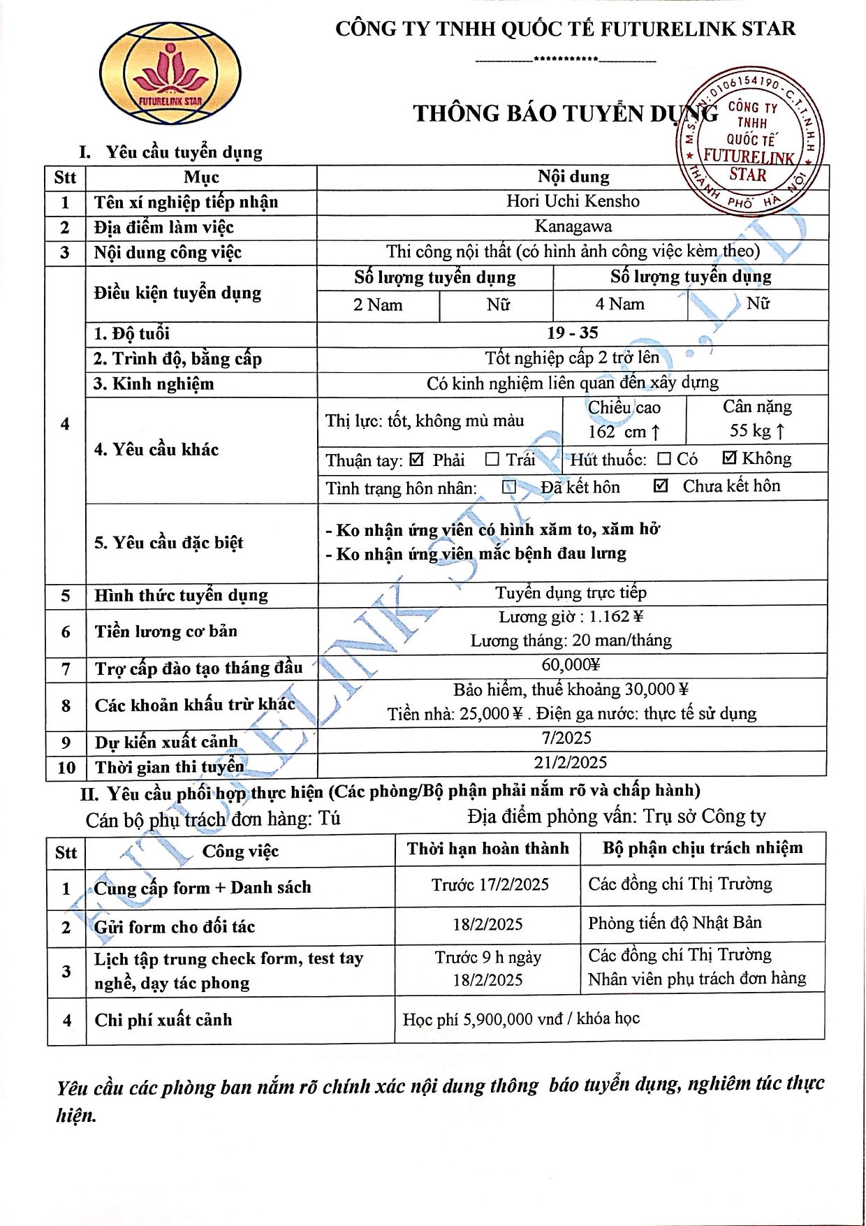 Tuyển Nam thi công nội thất - Đơn hàng đi Nhật tháng 2.2025