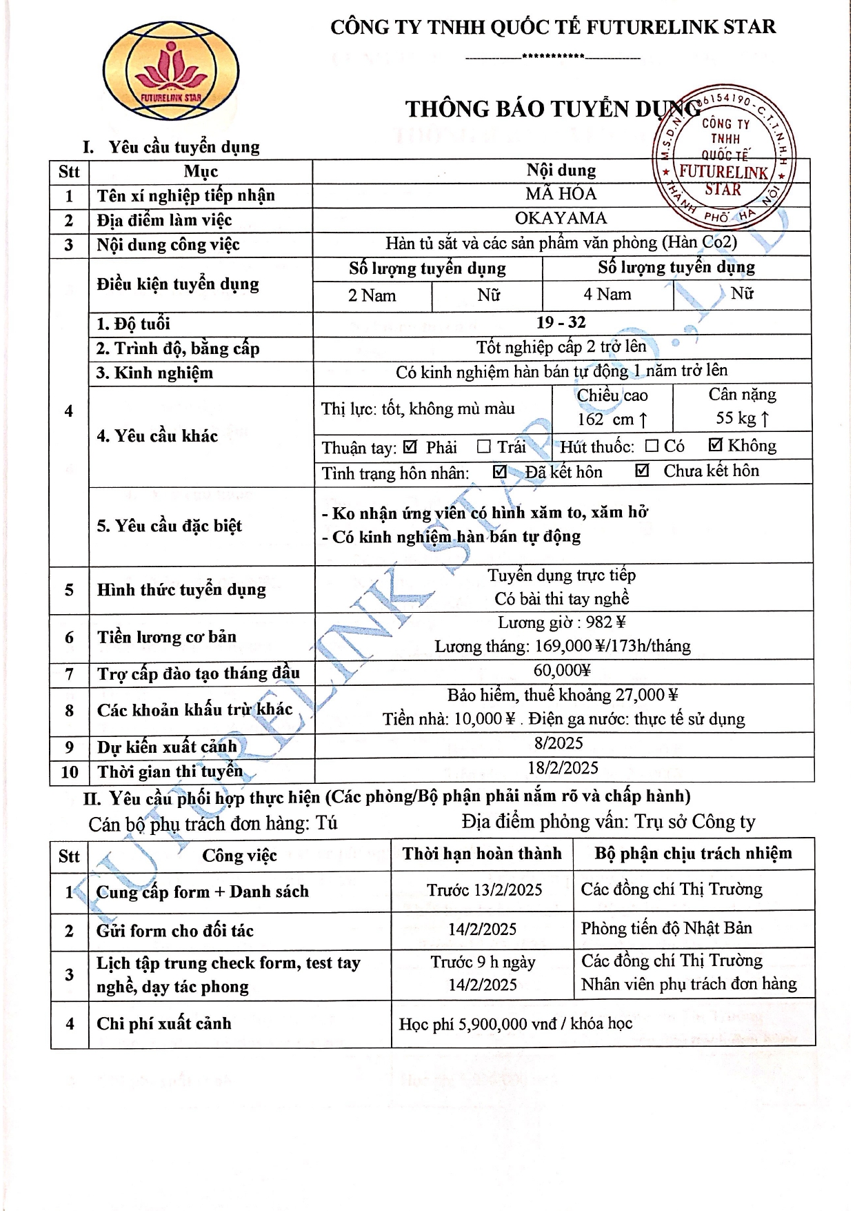 Tuyển 4 NAM - Hàn tủ sắt và các sản phẩm văn phòng (Hàn C02) - Đơn hàng đi Nhật tháng 02.2025