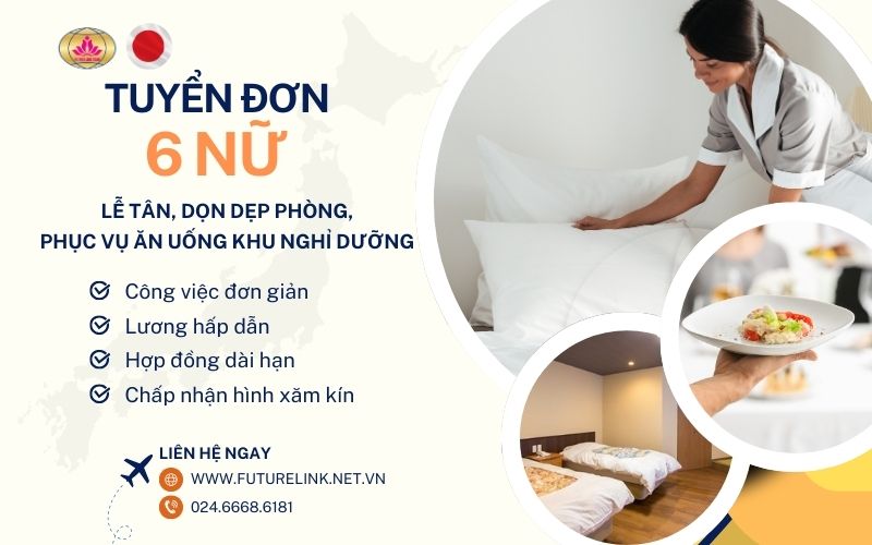 Tuyển dụng nữ lao động Nhật Bản - Lễ tân, dọn dẹp phòng, phục vụ ăn uống khu nghỉ dưỡng