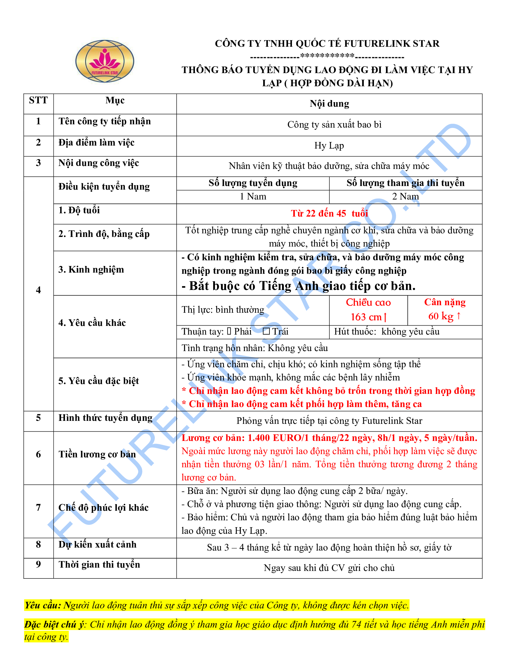 Tuyển nhân viên kỹ thuật bảo dưỡng, sửa chữa máy móc