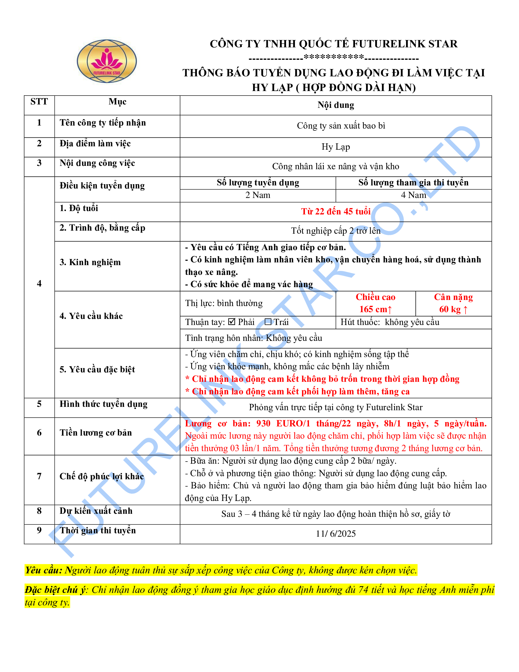 Tuyển công nhân lái xe nâng và vận kho