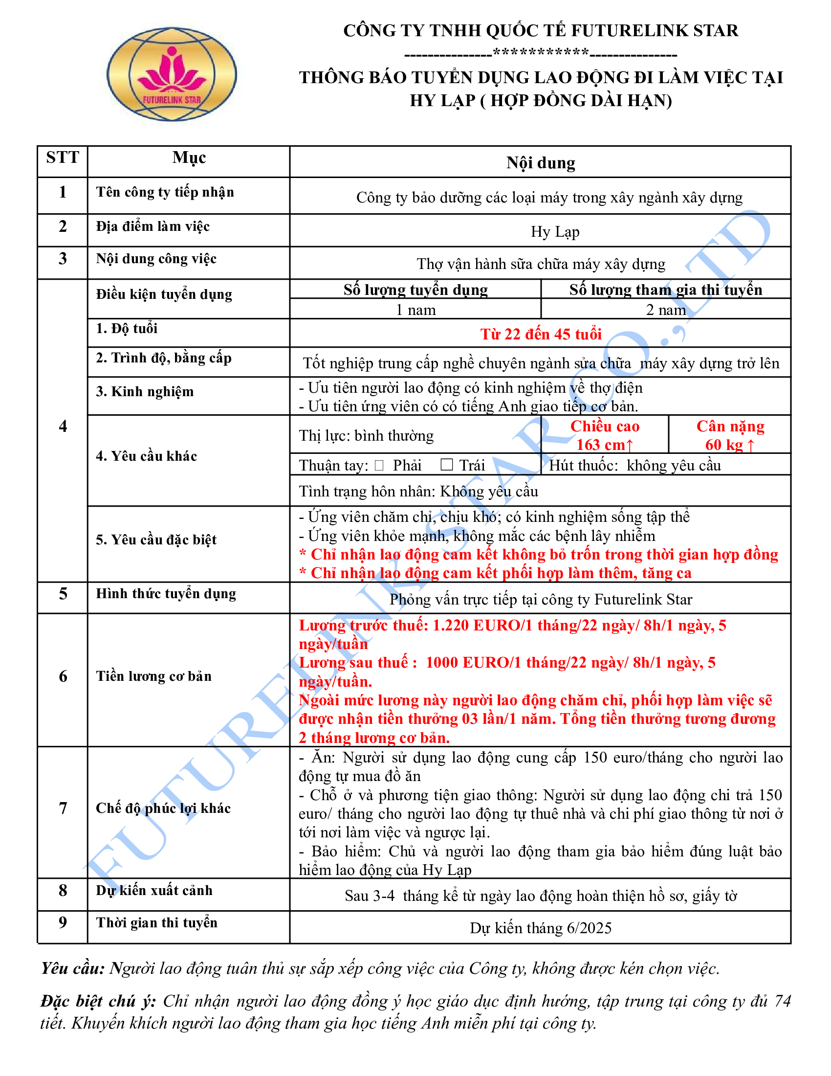 Tuyển thợ vận hành sữa chữa máy xây dựng