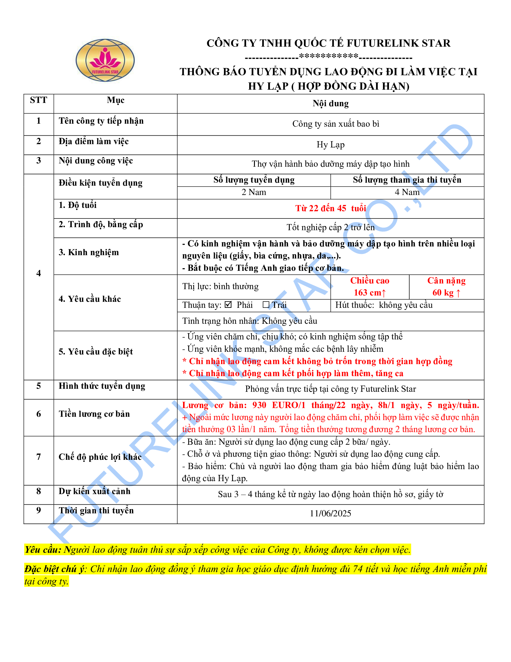 Tuyển thợ vận hành bảo dưỡng máy dập tạo hình