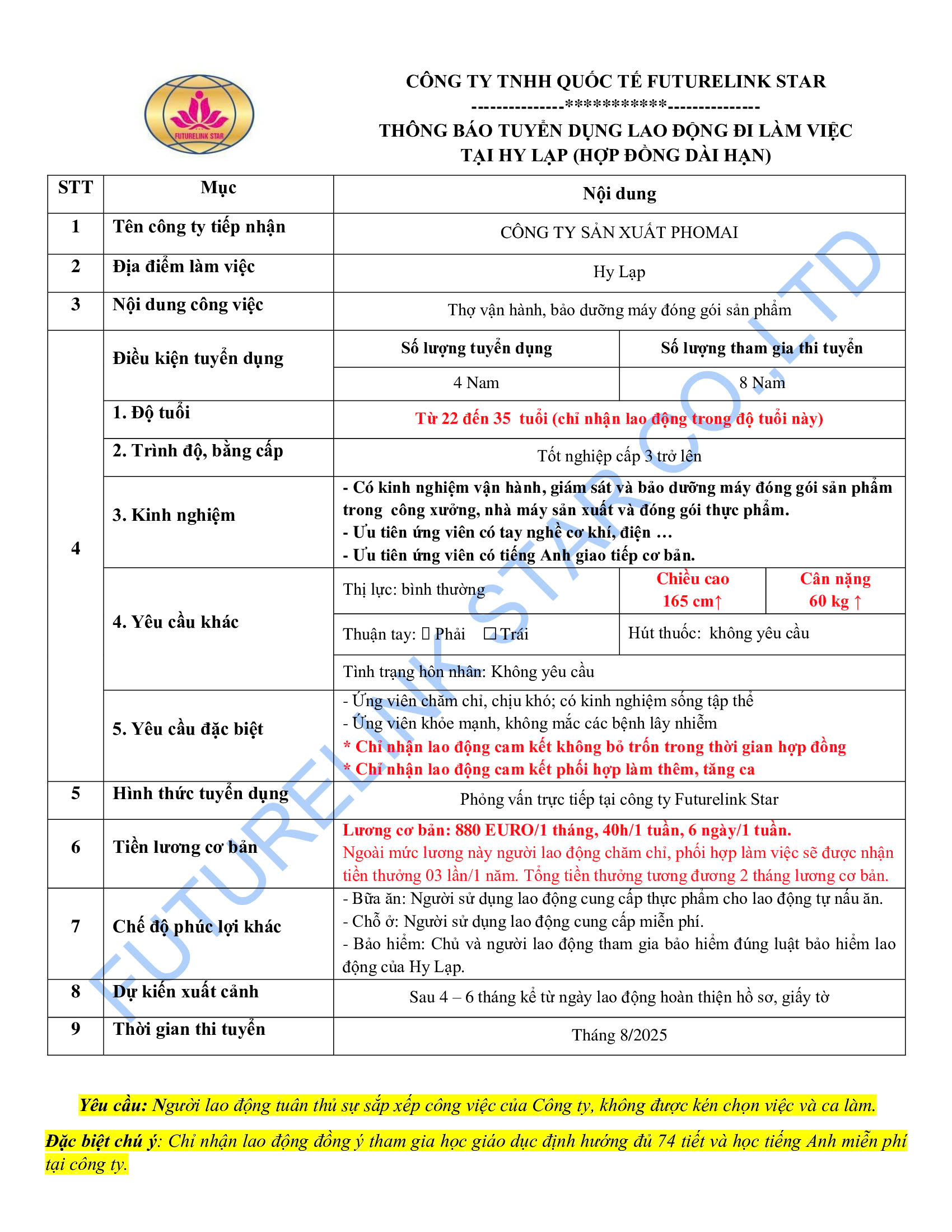 Tuyển thợ vận hành, bảo dưỡng máy đóng gói sản phẩm