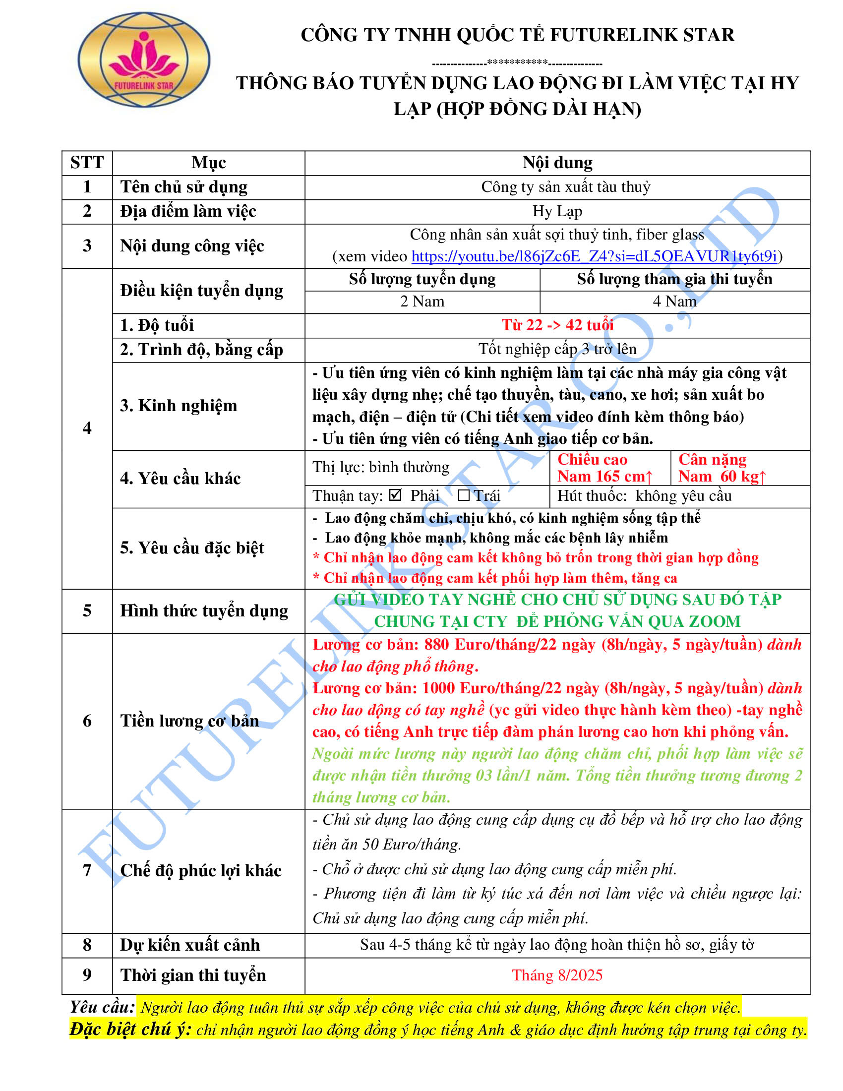 Tuyển công nhân sản xuất sợi thuỷ tinh, fiber glass