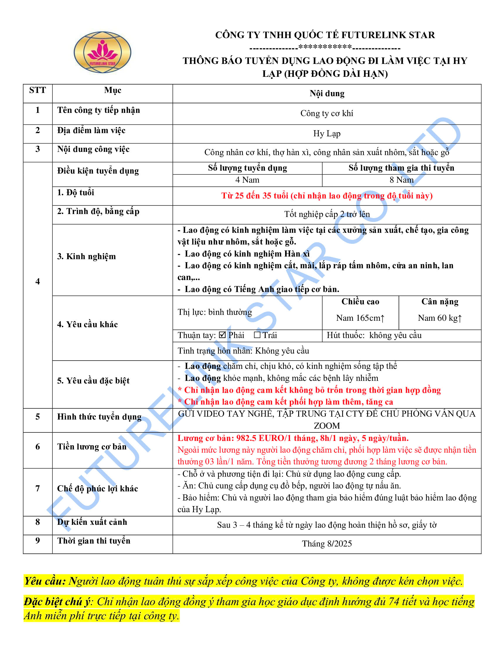 Tuyển công nhân cơ khí, thợ hàn xì, công nhân sản xuất nhôm, sắt hoặc gỗ