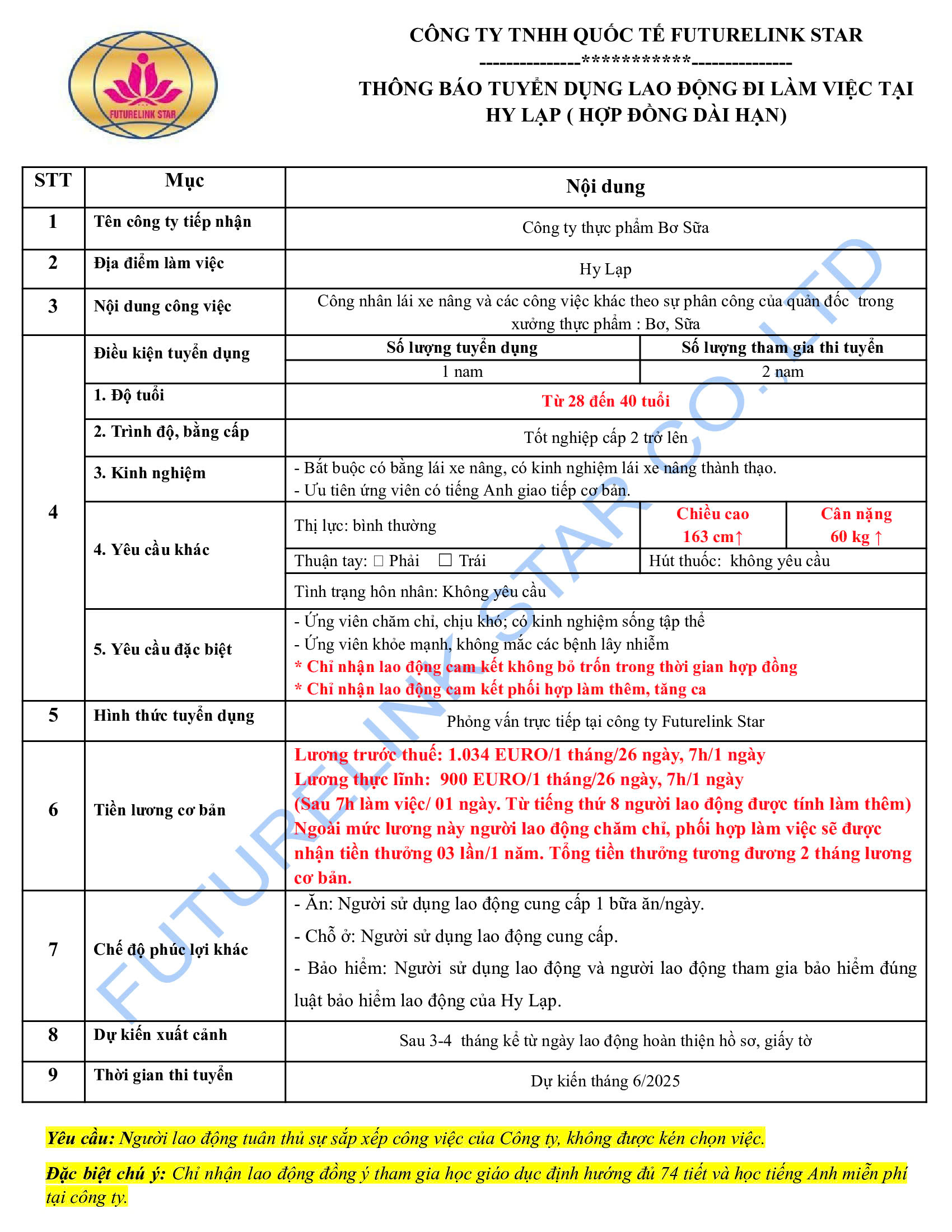 Tuyển công nhân lái xe nâng và các công việc khác tại công ty thực phẩm bơ sữa - Hy Lạp