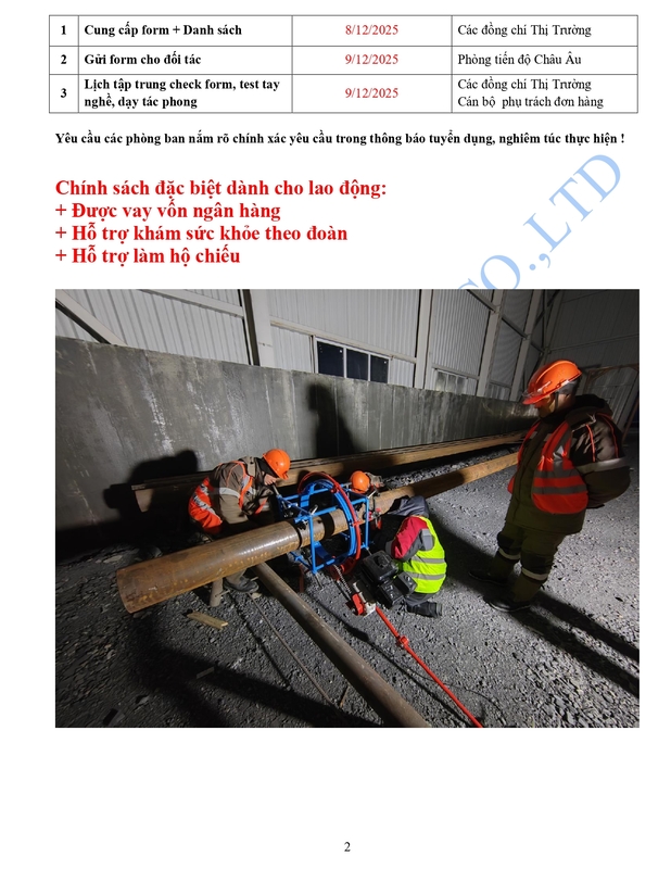 Đơn hàng hàn điện & hàn khí - XKLĐ Liên Bang Nga 2