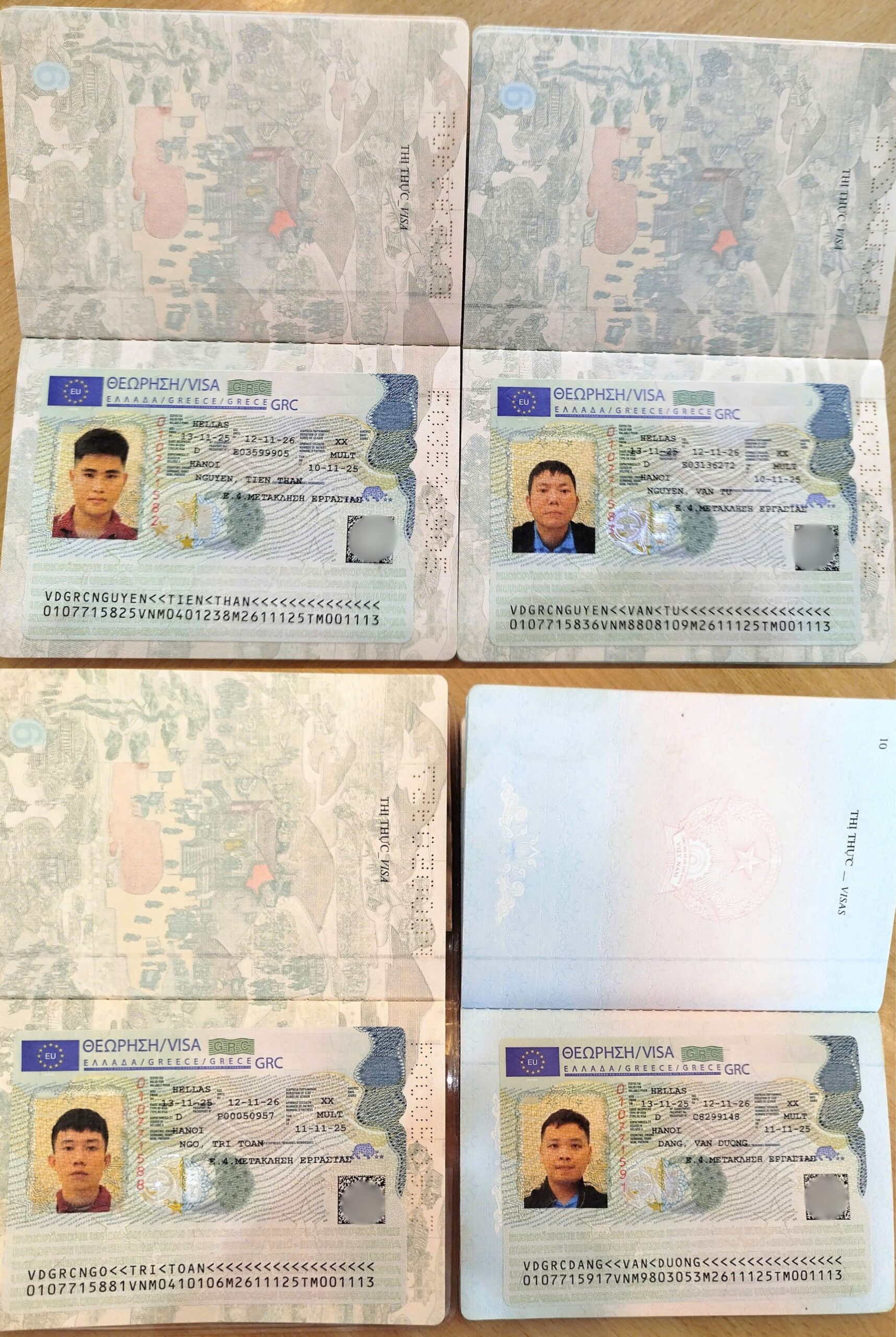 Visa được cấp dành cho 4 lao động đơn hàng Hy Lạp