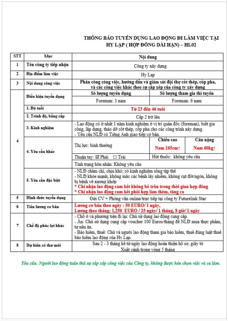 Tuyển quản đốc công ty xây dựng