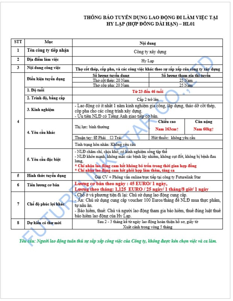 Tuyển thợ cốt thép, cốp pha công ty xây dựng