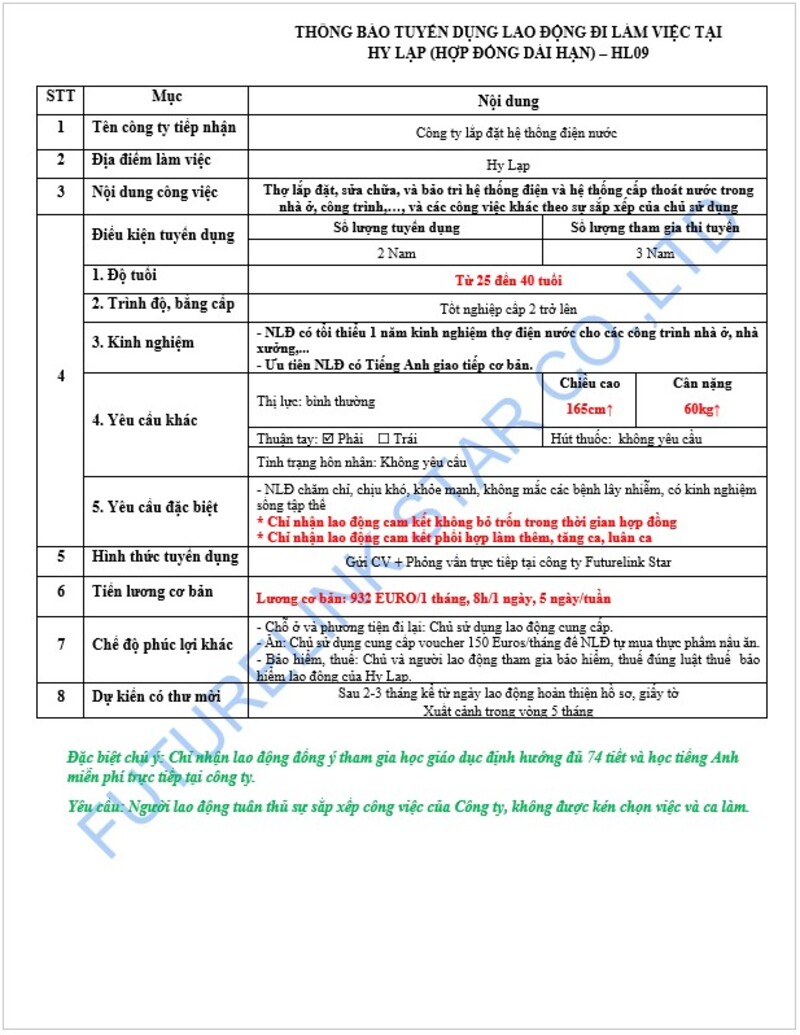 Tuyển thợ điện nước tại công ty lắp đặt hệ thống điện nước