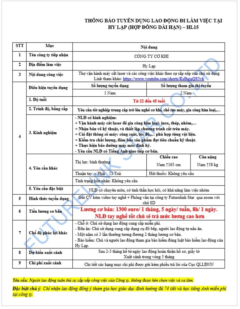 Tuyển thợ vận hành máy cắt laser