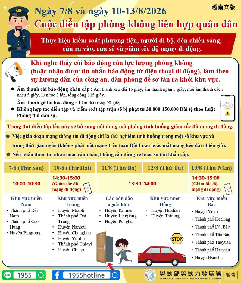 Thông báo về cuộc diễn tập phòng không liên hiệp quân dân